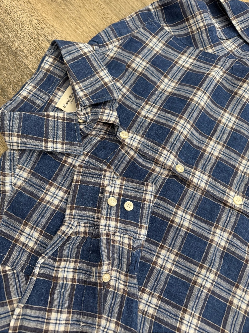 Baird McNutt Murano Colkab Blue Plaid Linen Button Up Men’s Shirt Sz S